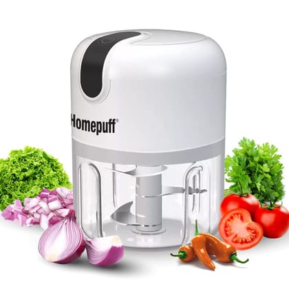 Home Puff Japanese Tech Rechargeable Wireless Electric Chopper for Kitchen use, Vegetable Chopper for Kitchen, One Touch Operation, 10 Second Chopping, Waterproof, Stainless Steel Blades, with Warranty, 250ML, 30W