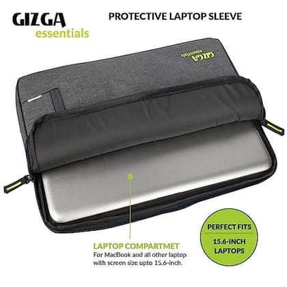 Gizga Essentials Laptop Bag Sleeve Case Cover Pouch for 15.6 Inch Laptop/MacBook, Office/College Laptop Bag for Men & Women, Side Handle, Multiple Pockets, Water Repellent, Shock Absorber, Grey
