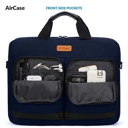 AirCase Laptop Messenger Bag Case fits upto 15.6 Inch Laptop, Water Resistant, Multiutility Compartments, Fits All iPad/Tablet, for Office, Men and Women (Blue)