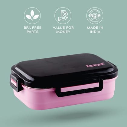 Home Puff Stainless Steel Lunch Box for Kids, Steel Tiffin box for School & Office, Kids Lunch Box with Free Spoon, Leak-Proof Snacks Tiffin Box for Kids, Light Weight, Easy Clean, 800ml, Pink, with Warranty…