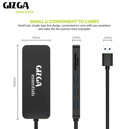Gizga Essentials High Performance USB Hub, 5 in 1 USB Hub, Fast Data Transfer, 3 USB 2.0, 2-Port Card Reader, SD TF Data Transfer Upto 480Mbps for Laptops, Smartphone, MacBook, Chromebook, Black