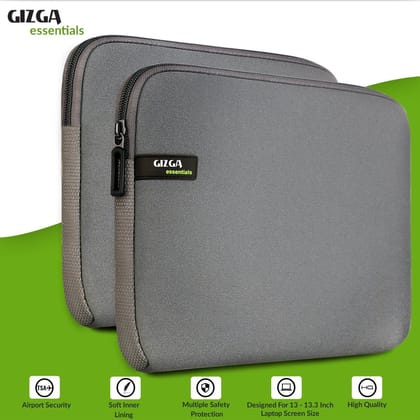 Gizga Essentials Laptop Bag Sleeve Case Cover Pouch for 13.3 Inch Laptops MacBook, Premium Neoprene Material, Ultra-Light & Easy to Carry, Office Bag for Men & Women, Prevents Scratches, Grey