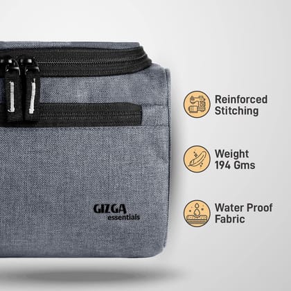 Gizga Essentials Travel Toiletry Kit Bag for Men & Women, Travel Organizer Case with Handle & Hook, Premium Zipper, Multiple Pockets, Multi-Utility Pouch for Shaving Makeup Cosmetics, Light Grey