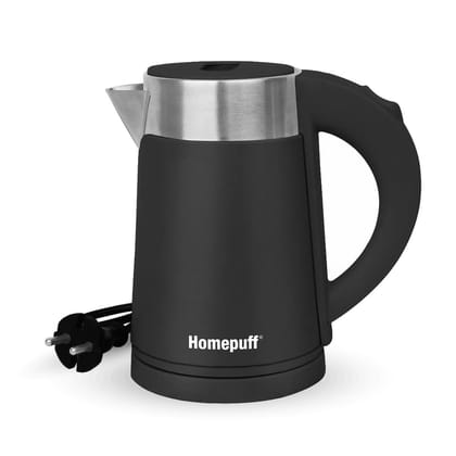 Home Puff 700ml Fast Boiling Electric Kettle, Stainless Steel Body, Auto-Cut with OverHeat & Boil Dry Protection, Safety Lid Lock, Easy to Clean, Portable, 360° Swivel Base, 1000W, with Warranty,Black