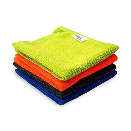 Gizga Essentials Microfiber Cloth, 240 GSM, Highly Absorbent Multipurpose Cloth for Laptop, Mobile Screen Cleaning, Automotive Microfibre Towels for Car Bike Cleaning Polishing, Kitchen Cloth, 4 units