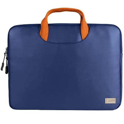 AirCase Laptop Sleeve Bag with Handle for upto 13.3" MacBook/Laptop, 2 Zippered pockets, Premium Vegan Leather Cover, Wrinklefree, Waterproof, 360° Padded Protection, for Men & Women-Blue