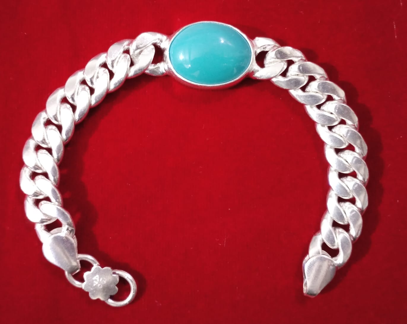 Bigstore 360 White Metal German Silver Turquoise Bracelet