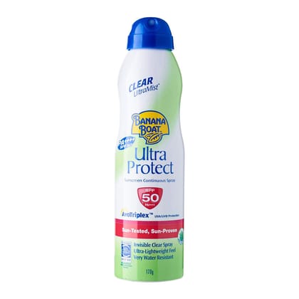 BANANA BOAT Sunscreen Ultra Mist Protect and Hydrate Moisturizing Broad Spectrum Care Spray - SPF 50+, Aloe Vera, 170 g