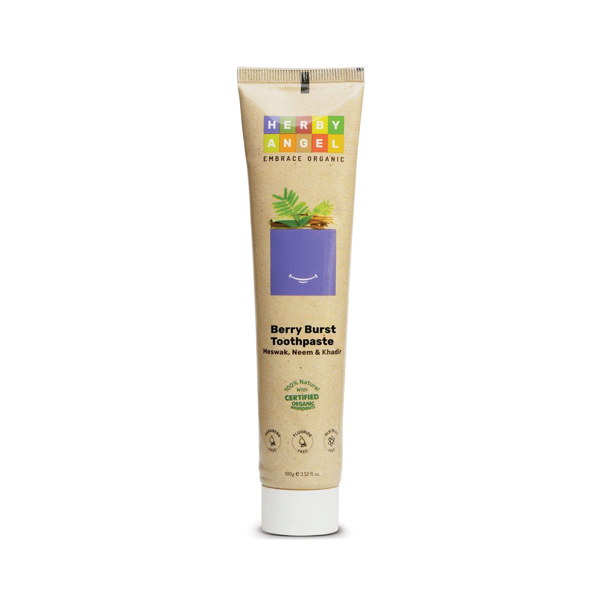 Herby Angel Berry Burst Baby Toothpaste with Meswak, Neem & Khadira | Organic Ingredients | Strong Teeth | Healthy Gums | Refreshing Breath| Age 12 Months+ | 100 gm