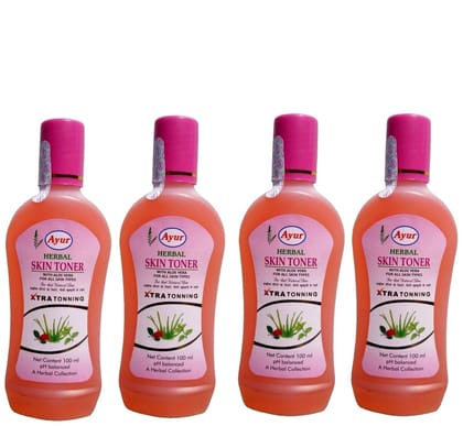 Ayur Herbals 4 Bottles of 100ml Each : Ayur Herbal Skin Toner 100ml (3. 3 Oz) pH Balanced - Aloe Vera For All Skin Types