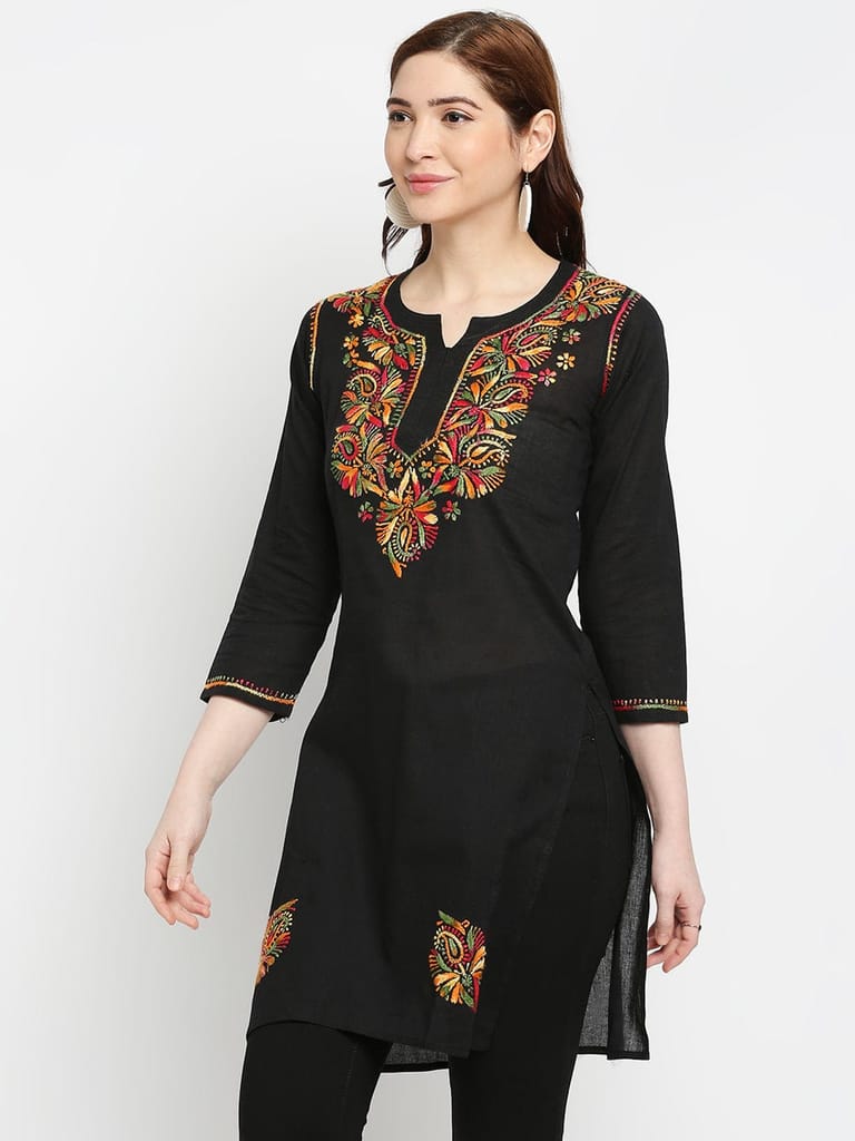 Chikankari Hand Embroidered Short Cotton Kurta