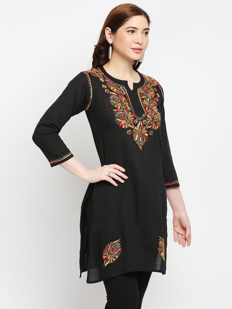 Chikankari Hand Embroidered Short Cotton Kurta