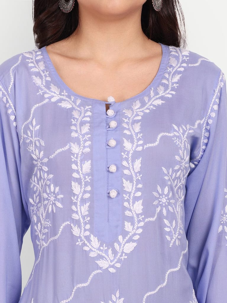 lucknowi chikankari hand embroidered long kurta