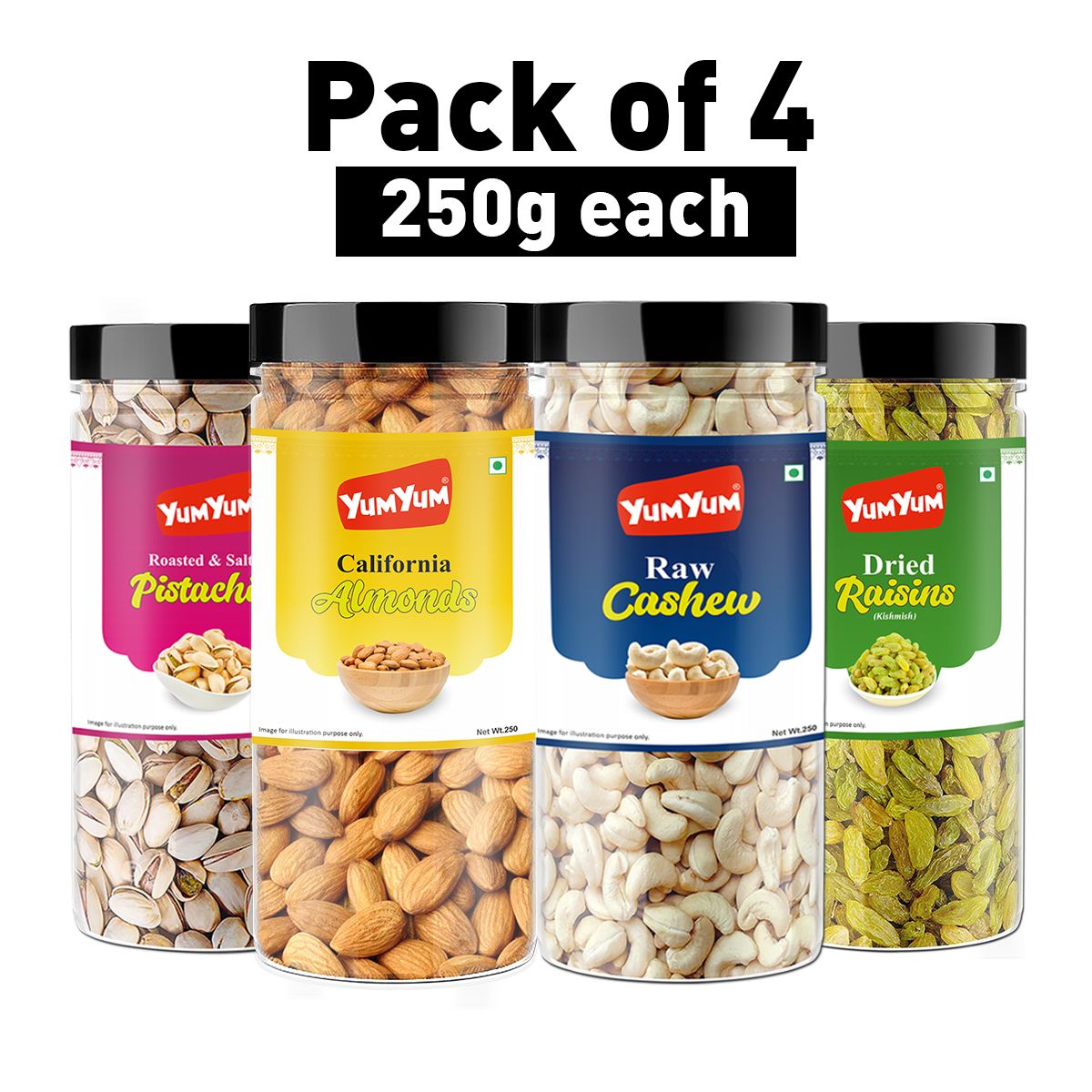 Yum Yum Almonds, Cashews, Pistachios & Raisins 1kg (4 x 250g)