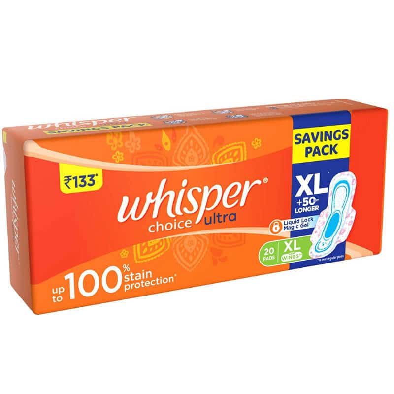 Whisper Choice Ultra Extra Large With Wings Xl 20 Pads
