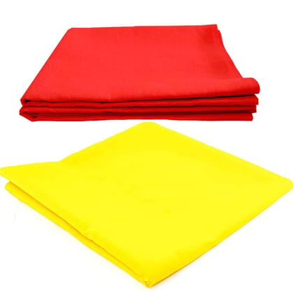 Red & Yellow, Lal & Pila Cloth Puja Kapda, Vastra, 1 mtr, 100% Natural, for Hawan, Puja, Pooja Cloth Aasan, Pooja Special 1 Mtr each (Pack of 2)