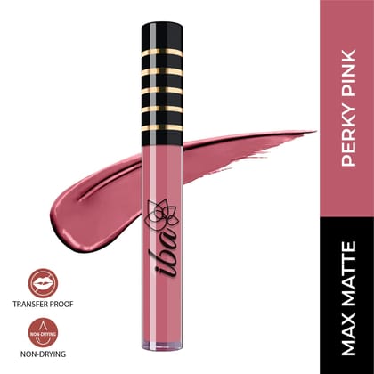 Iba Maxx Matte Liquid Lipstick Shade - Perky Pink, 2.6ml | Transfer proof | Velvet Matte Finish | Highly Pigmented and Long Lasting | Full Coverage | Non-Drying| 100% Vegan & Cruelty Free