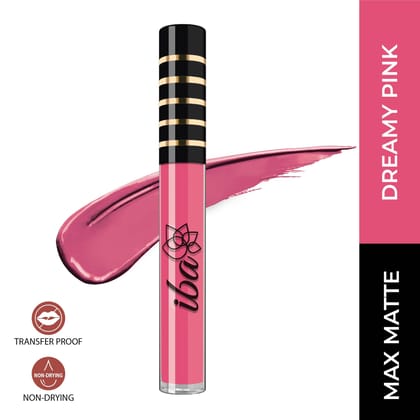 Iba Maxx Matte Liquid Lipstick Shade - Dreamy Pink, 2.6ml | Transfer proof | Velvet Matte Finish | Highly Pigmented and Long Lasting | Full Coverage | Non-Drying| 100% Vegan & Cruelty Free