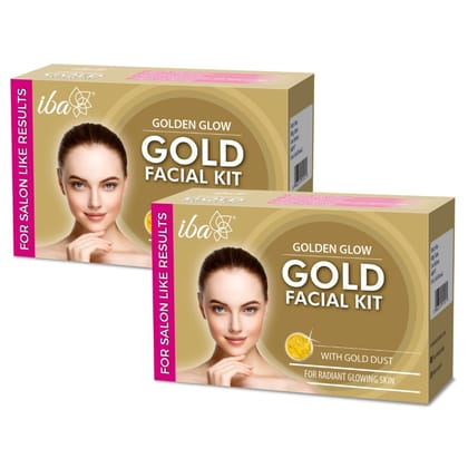 Iba Golden Glow Gold Facial Kit l 6 Step Single Use Kit l For Brightening & Radiance l Salon Like Results (Pack of 2)