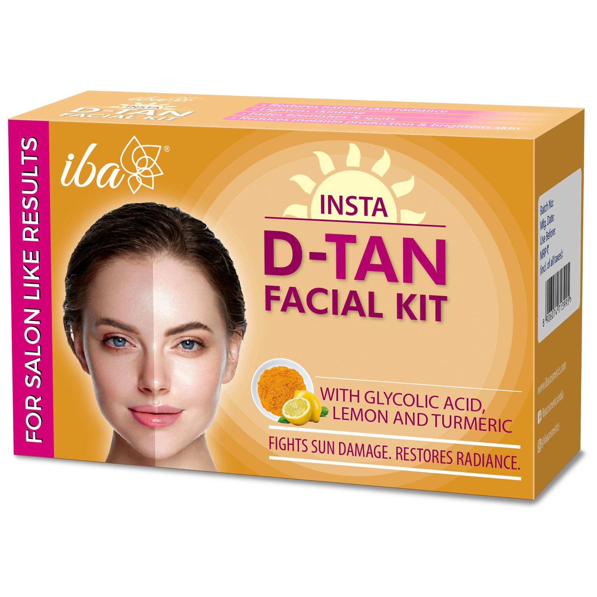 Iba Insta D-Tan Facial Kit (6 Steps Single Use) l For Tan Removal and Glow l 6 Steps Single Use Kit l Salone Like Results