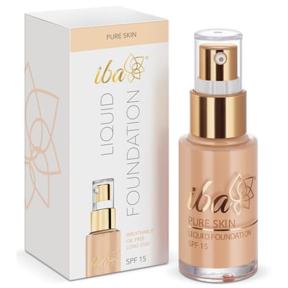 Iba Pure Skin Liquid Foundation, Golden Beige, 30ml l Vegan & Cruelty Free l Full Coverage l Lightweight l Oil Free Dewy Finish