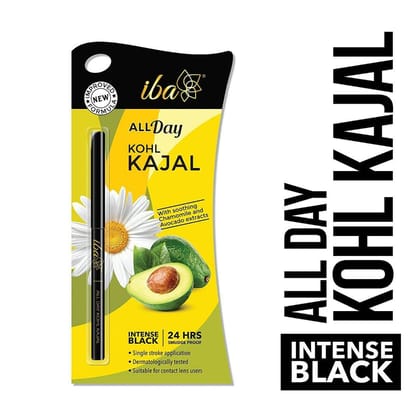 Iba All Day Kohl Kajal, Jet Black, 0.35g | For Eye Makeup l 24 Hr Long Stay | Smudge Proof & Waterproof Eye Makeup | Deep Matte Finish