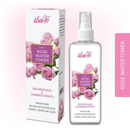 Iba 3-in-1 Rose Water Toner l With Chamomile & Witch Hazel Extracts l Restores Glow, Hydrates, Tightens Pores l 100% Natural Rose Fragrance l For All Skin Types