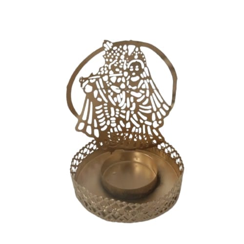AZIZ GLOBAL TRADING/ BRASS PLATED RADHA KRISHNA T LIGHT CANDLE HOLDER