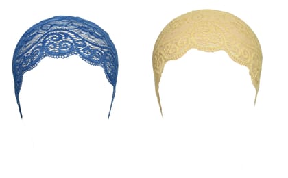 Girls and Womens Hijab Cap Hijab Headband, Under Hijab Scarf Blue and Cream Naqab Head Scarf (2 pcs)