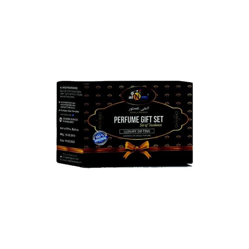 alNaqi Fragrances Attar Collection Gift Set | 6 different types of Fragrances | 6ml Each |Hina Attar |Mysore Sandal Attar | Taj Al Oud Attar | Chocolate Attar | Magnet Attar |