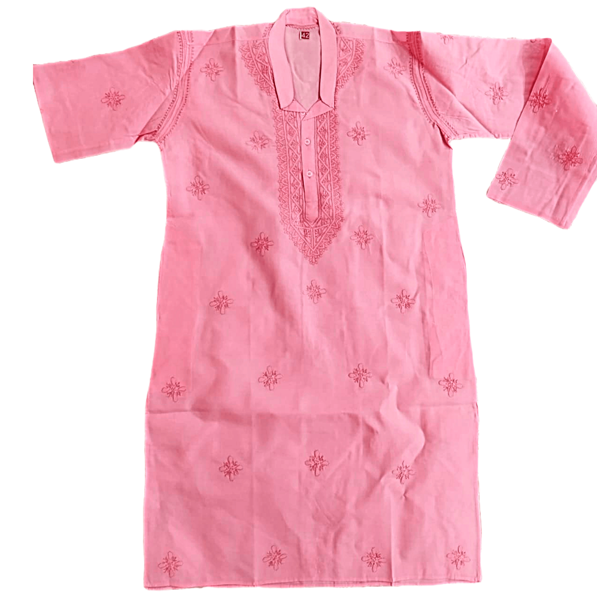 Men's Pure Cotton Pink Chikan Kurta