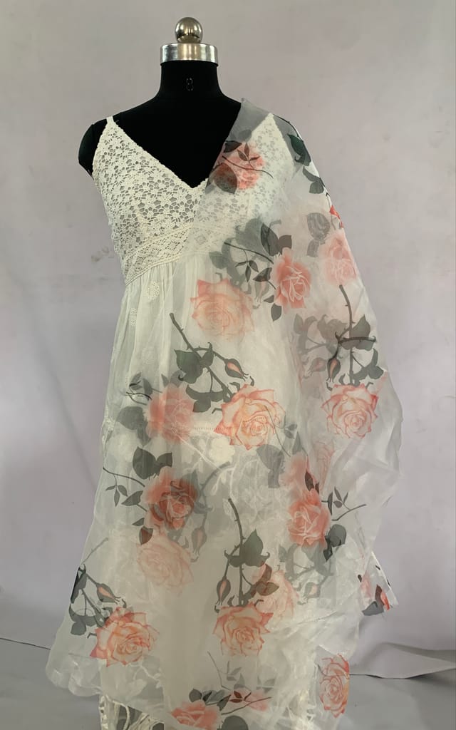 NVWO007-White And Rose Color Organza | Per meter - Unstitched Fabrics | Buy online on ZillyBuy