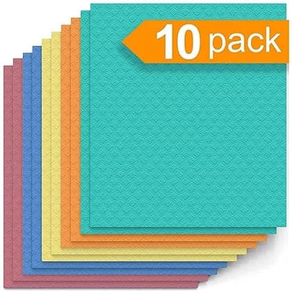 Qawvler Sponge Wipe Reusable Kitchen Cleaning Foam Cellulose Sponge Multicolor (Pack of 10)