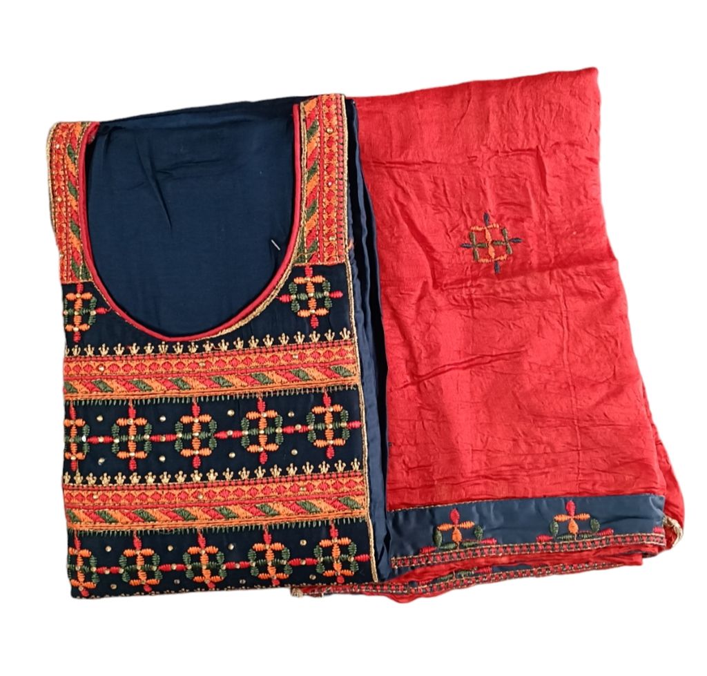 AFSH Women'S Unstitched Thread Embroidery Work Suit Dress Material With Fancy thread Weaving Cotton Silk Dupatta (Free Size) - Unstitched Fabrics | Buy online on ZillyBuy