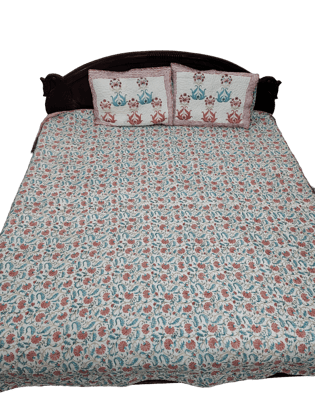 Nirjhari Crafts Double Bed Quilt Two sided with 2 pillow covers