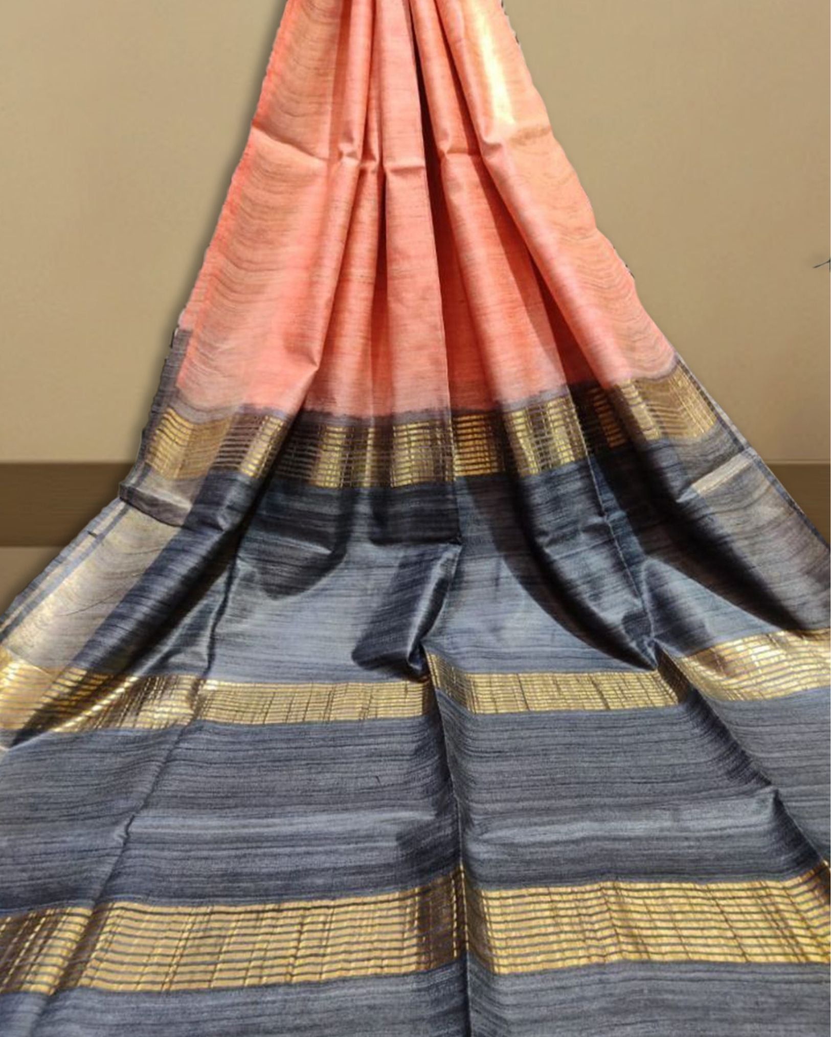 Silkmark Certified Gichcha Tussar Handloom Hand Dyed Pink Saree with Blouse-6955