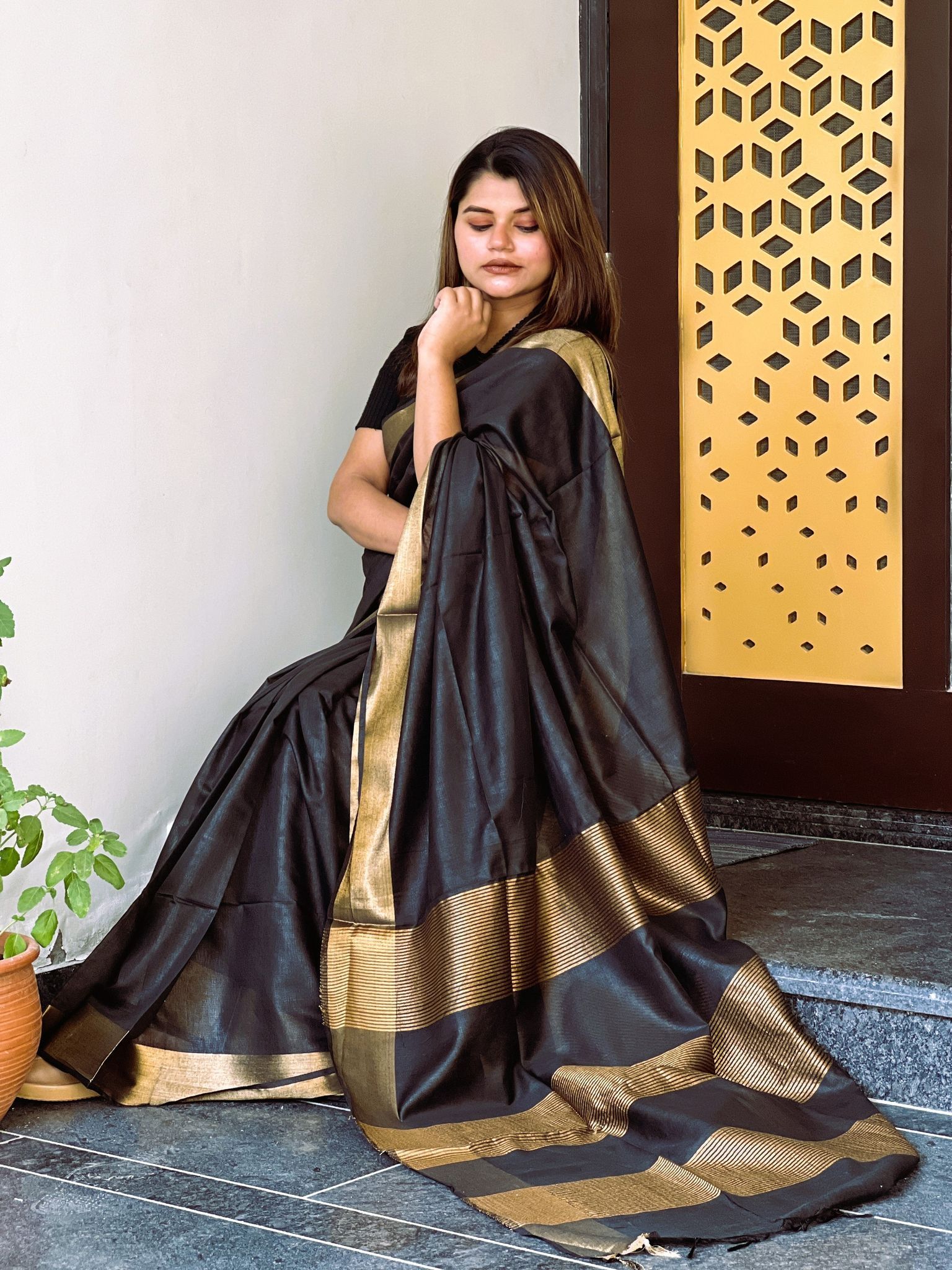 Handloom Jayashree Silk Saree Black Color with Running Blouse-6576