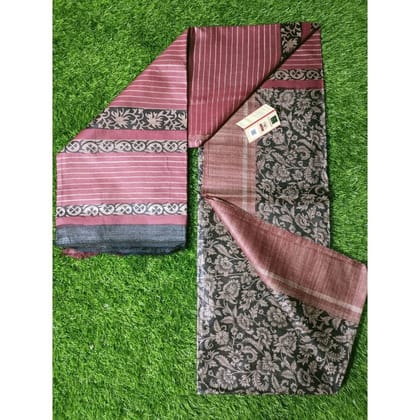 Silkmark Certified Tussar Silk Handloom Block Print Black Saree with Blouse-4283