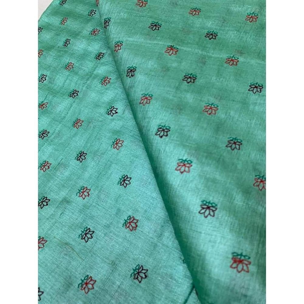 Silkmark Certified Pure Tussar Silk Embroidered Handloom Blue Saree with Blouse (Tussar by Tussar)-9163