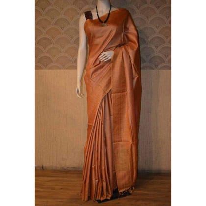 Silkmark Certified Moonga Tussar Brown Silk Saree with Running Blouse Handcrafted-9816