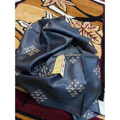 Silkmark Certifiied Pure Tussar Silk Embroidered Handloom Pearl Blue Saree (Tussar by Tussar) with Blouse-6687