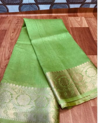 Silk Linen Banarasi Brocade Handloom Olivine Green Saree with Blouse-9077