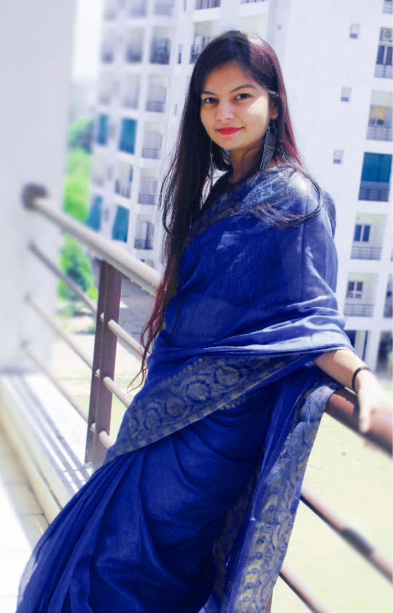 Silk Linen Banarasi Brocade Handloom Sapphire Blue Saree with Blouse-7783