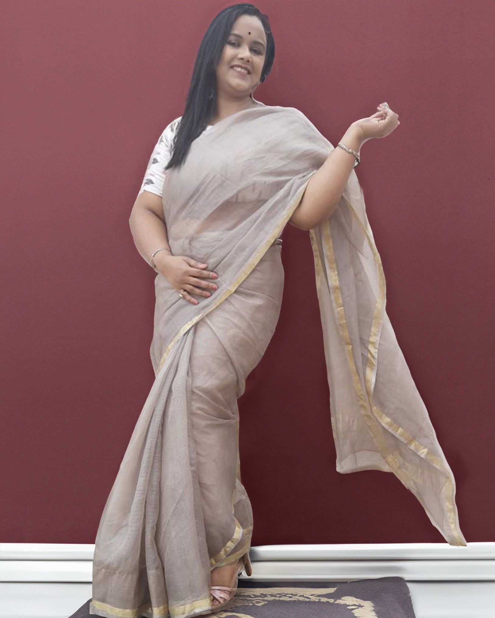 Kota Doria Pure Silk Saree Hand Dyed Light Gray Colour with Running Blouse-1342