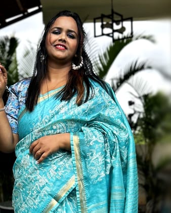 Pure Kota Linen Embroidery Saree Sheen Green Color with running blouse-3949