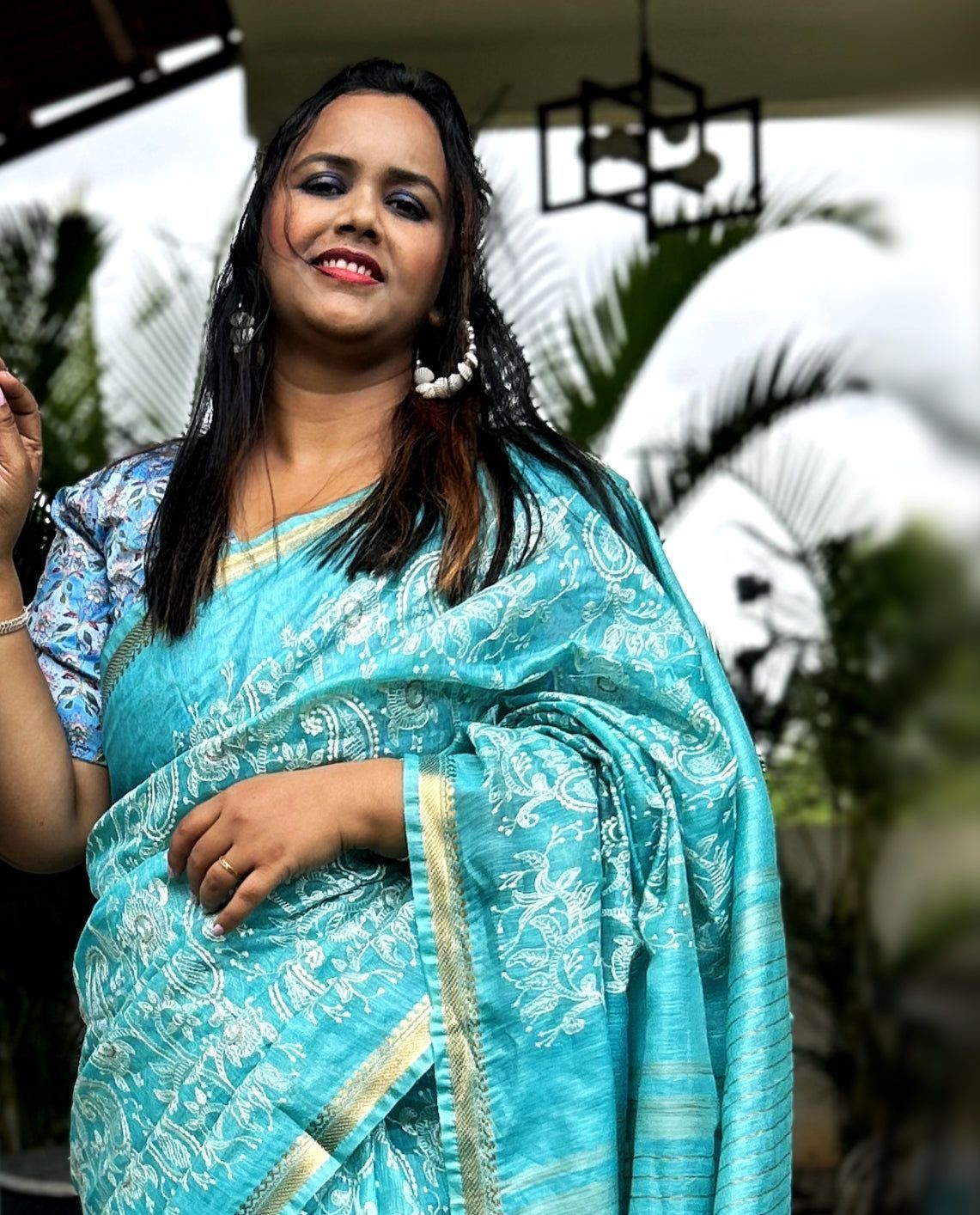 Pure Kota Linen Embroidery Saree Sheen Green Color with running blouse-3949