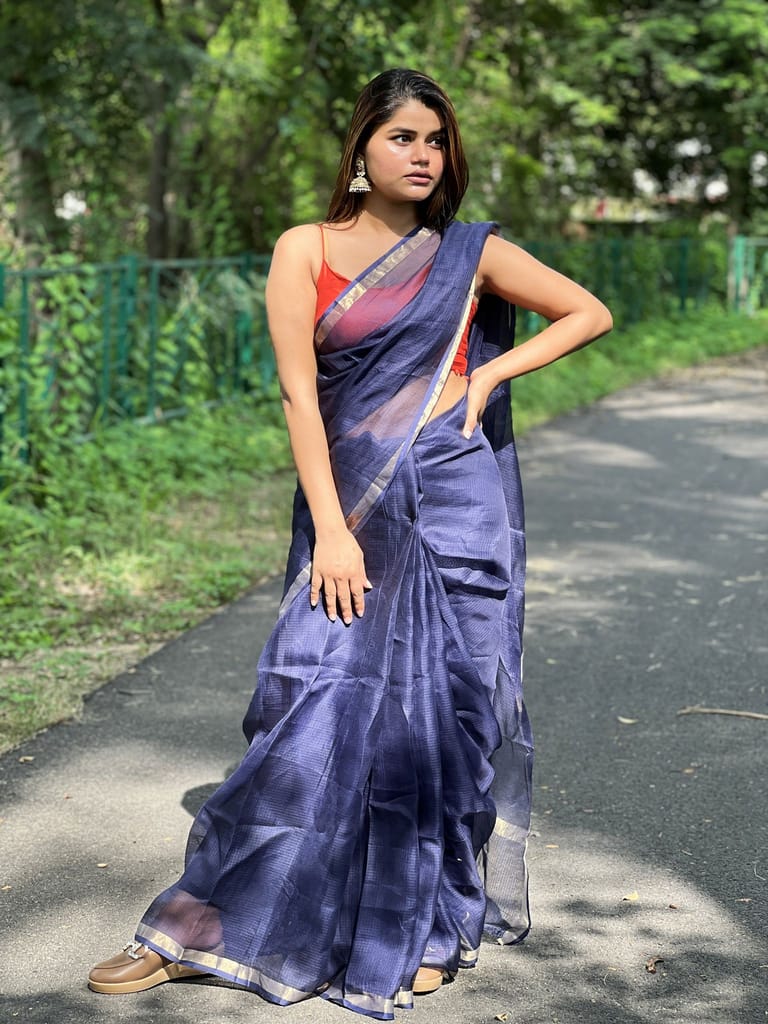 Kota Doria Pure Silk Saree Hand Dyed with Blouse-7640 - Sarees | Buy online on ZillyBuy