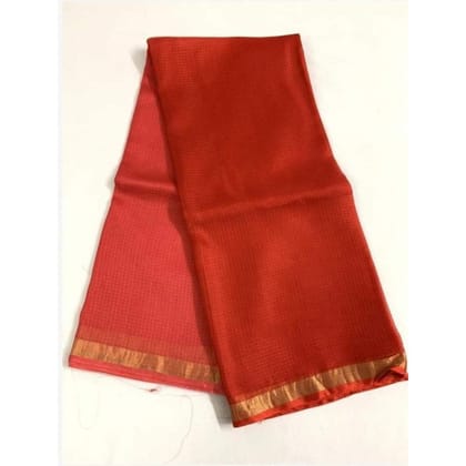 Kota Doria Pure Silk Saree Red Color Hand Dyed with Blouse-8858