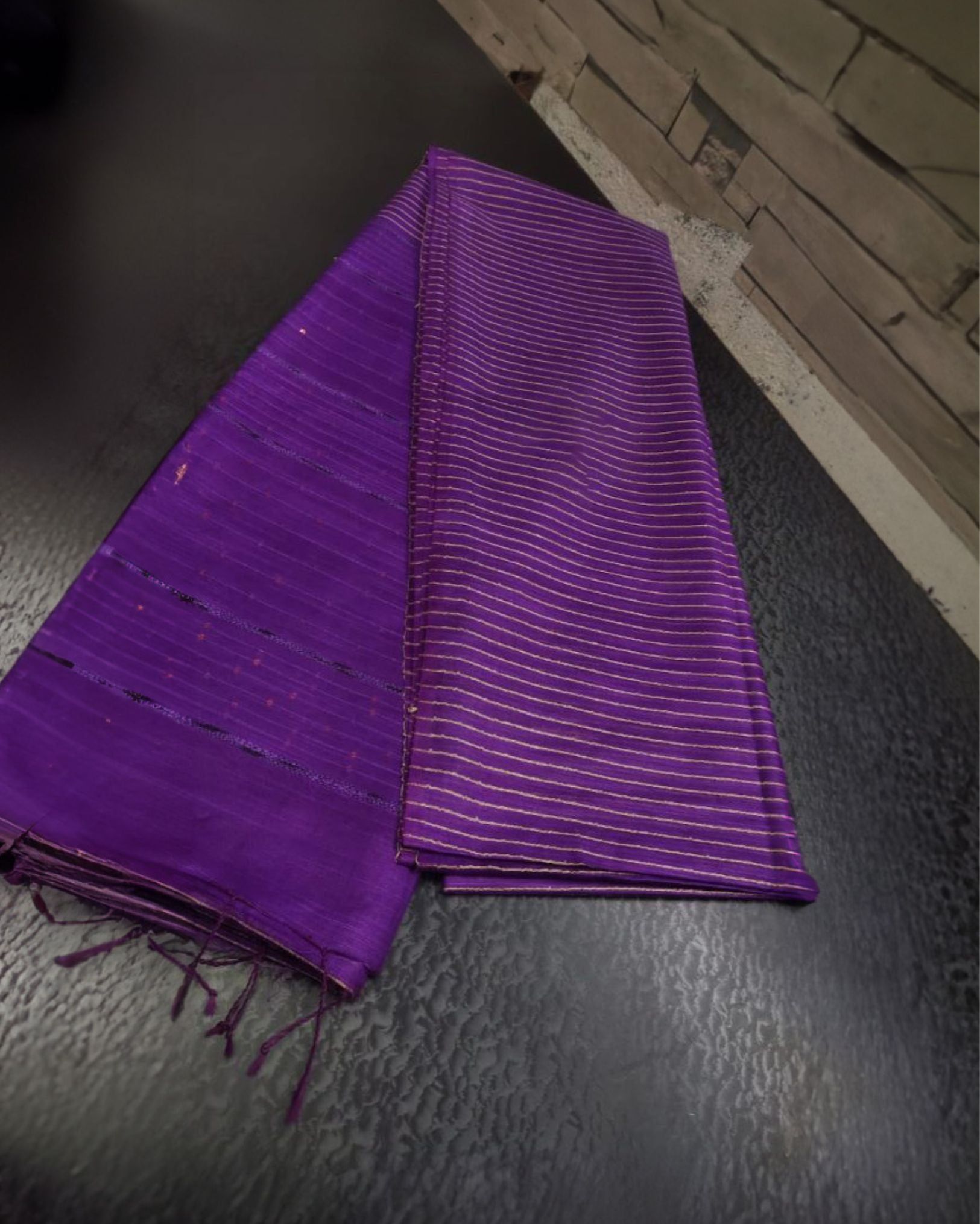 Katan Silk Saree Striped Design Violet Colour with Running Blouse Handcrafted-6216