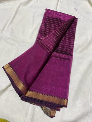 Mangalagiri Pattu Silk Saree checks design Palatinate Purple Color with running blouse-1727